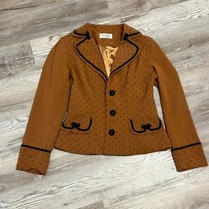 NWOT Bettie Page Tan Black Polka Dot Three Button Blazer Jacket